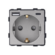 Електрична розетка з USB A+C 20 Вт для зарядки, WALLPAD сіра, з заземленням, 250 В 16 А