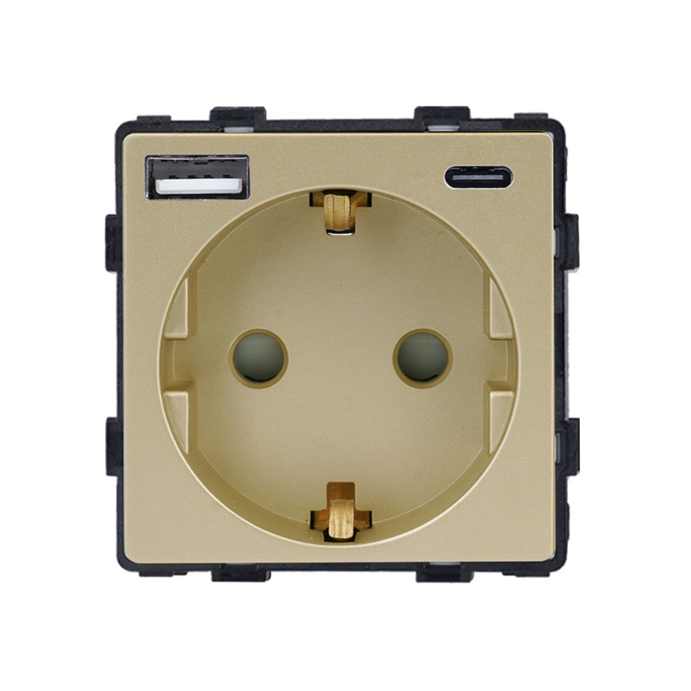 Електрична розетка з USB A+C 20 Вт для зарядки, WALLPAD золота, з заземленням, 250 В 16 А
