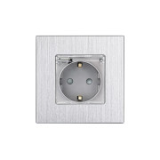 Електрична розетка WALLPAD з кришкою IP44, заземлення, сіра, настінна дизайнерська, алюмінієва рамка, 250В 16А