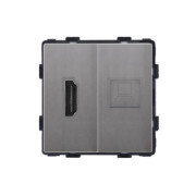 Розетка HDMI комп’ютерна RJ-45 WALLPAD, сіра алюмінієва рамка, настінна дизайнерська, для ТВ і мультимедіа