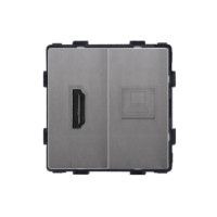 Розетка HDMI комп’ютерна RJ-45 WALLPAD, сіра алюмінієва рамка, настінна дизайнерська, для ТВ і мультимедіа