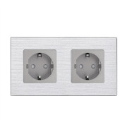 Подвійна електрична розетка WALLPAD, заземлення, сіра, настінна дизайнерська, алюмінієва рамка, 250В 16А
