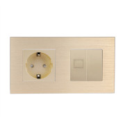 Розетка WALLPAD силова + інтернет (RJ-45), золота, настінна дизайнерська, алюмінієва рамка