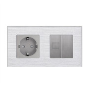 Розетка WALLPAD силова + інтернет (RJ-45), сіра, настінна дизайнерська, алюмінієва рамка