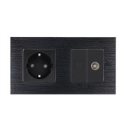 Розетка WALLPAD силова + інтернет (RJ-45) + ТВ, чорна, настінна дизайнерська, алюмінієва рамка