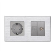 Розетка WALLPAD силова + інтернет (RJ-45) + ТВ, сіра, настінна дизайнерська, алюмінієва рамка