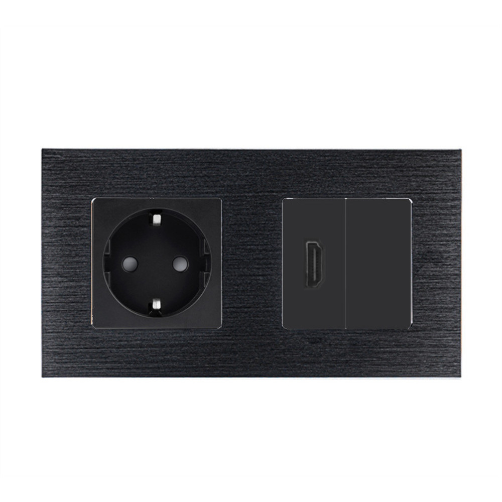Розетка HDMI WALLPAD, чорна, настінна дизайнерська, алюмінієва рамка