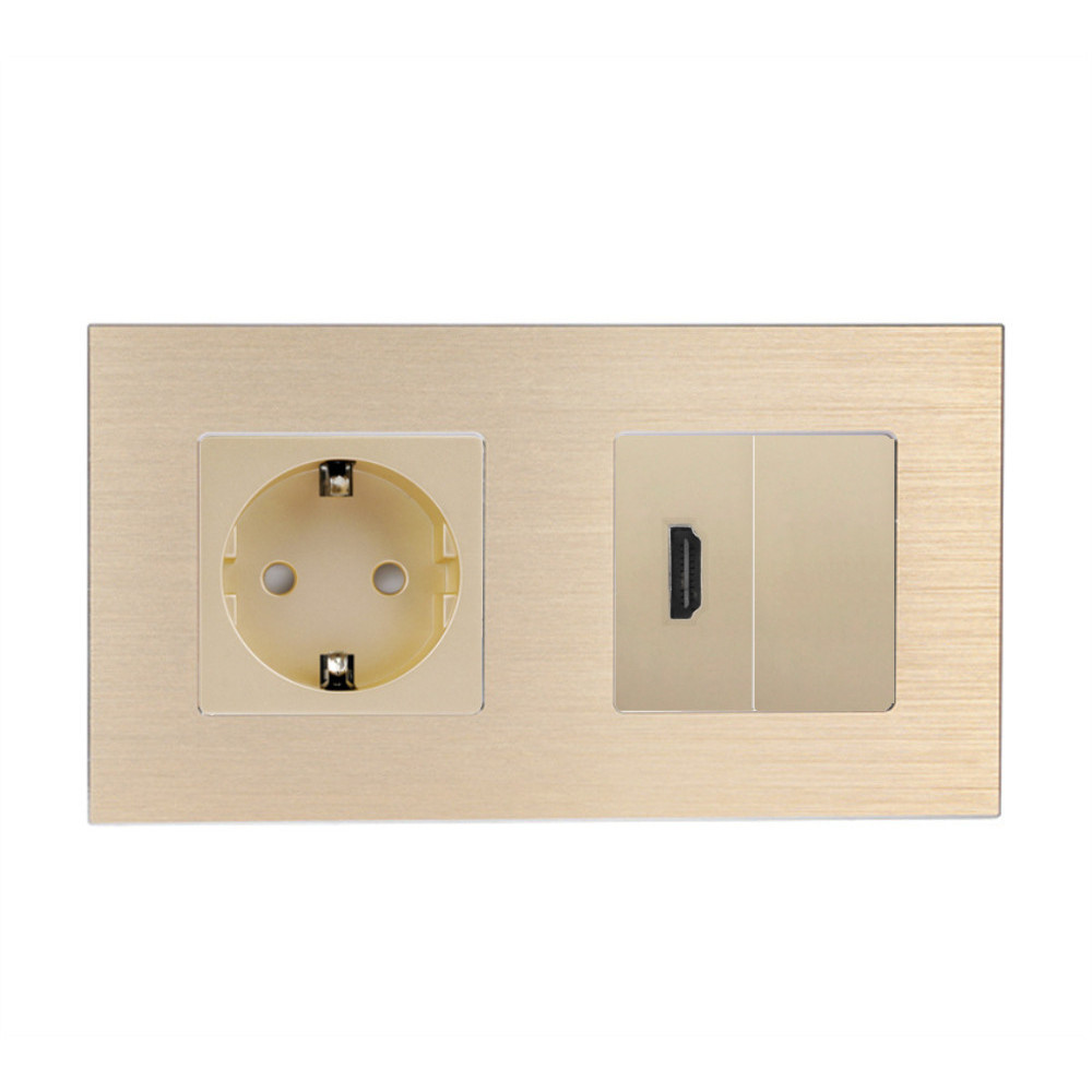 Розетка HDMI WALLPAD, золота, настінна дизайнерська, алюмінієва рамка