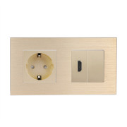 Розетка HDMI WALLPAD, золота, настінна дизайнерська, алюмінієва рамка