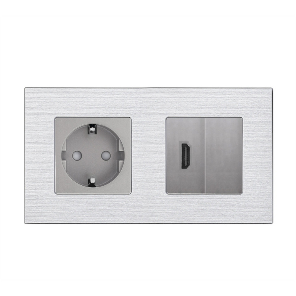 Розетка HDMI WALLPAD, сіра, настінна дизайнерська, алюмінієва рамка