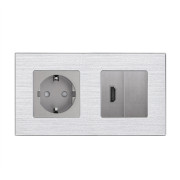Розетка HDMI WALLPAD, сіра, настінна дизайнерська, алюмінієва рамка