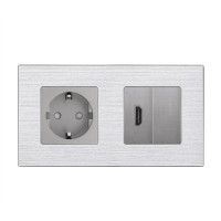 Розетка HDMI WALLPAD, сіра, настінна дизайнерська, алюмінієва рамка