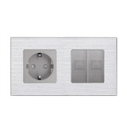 Розетка WALLPAD з двома інтернет портами RJ-45, сіра, настінна дизайнерська, алюмінієва рамка
