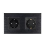 Подвійна розетка WALLPAD з USB A+C 20Вт, із заземленням, шторки, чорна, алюмінієва рамка, 250В, 16А