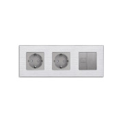 Розетка тримісна WALLPAD Силова + Інтернет RJ-45, сіра, настінна, алюмінієва рамка