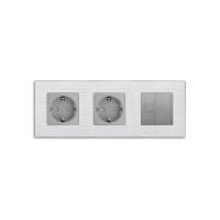 Розетка тримісна WALLPAD Силова + Інтернет RJ-45, сіра, настінна, алюмінієва рамка