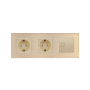 Розетка тримісна WALLPAD Силова + Інтернет RJ-45, золота, настінна, алюмінієва рамка