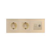 Розетка тримісна WALLPAD Силова + Інтернет RJ-45 + ТБ, золота, настінна, алюмінієва рамка