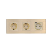Розетка WALLPAD з USB A+C 20Вт, із заземленням, шторки, золота, алюмінієва рамка, 250В 16А