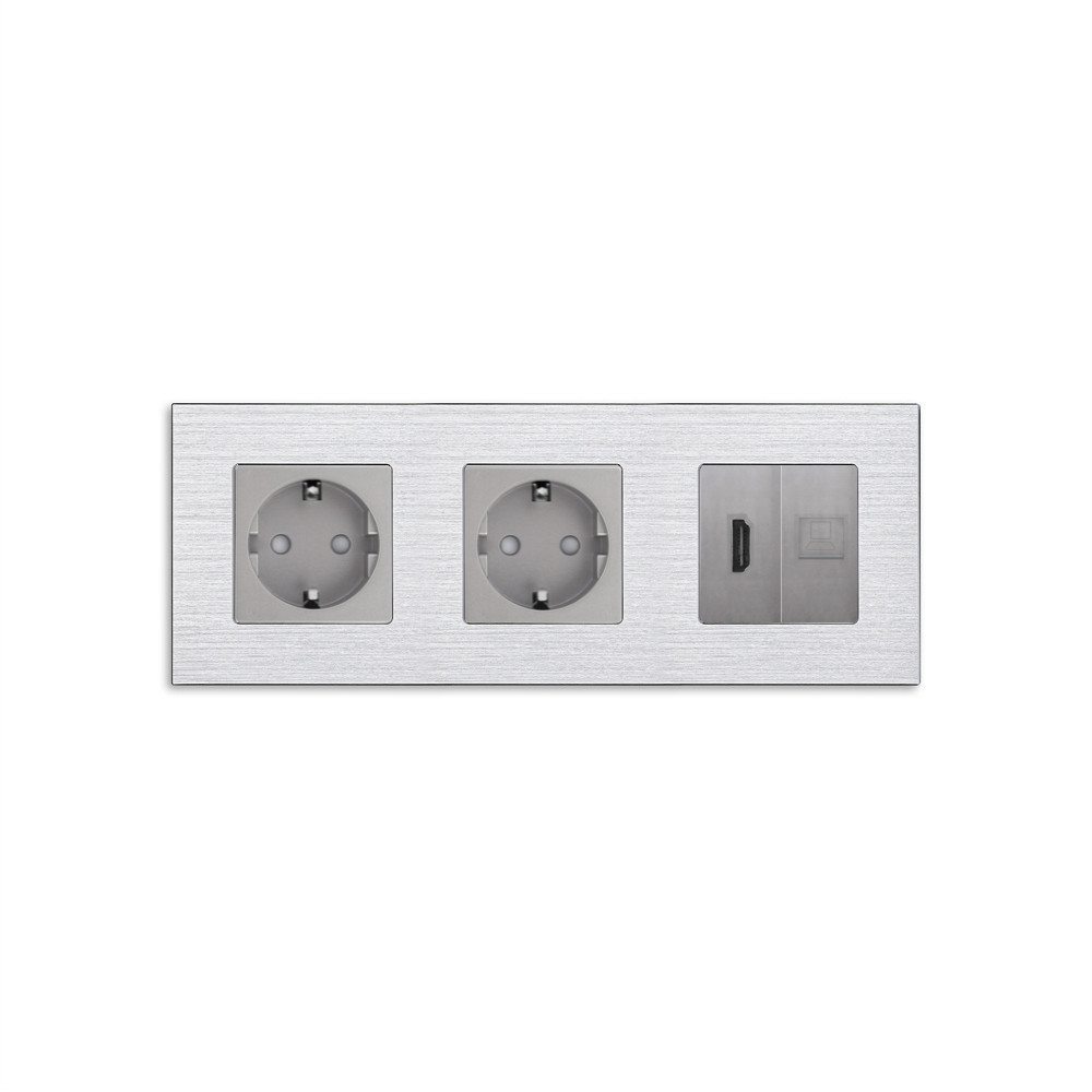 Розетка WALLPAD з HDMI і Інтернет RJ-45, сіра, настінна, алюмінієва рамка