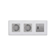 Розетка WALLPAD з HDMI і Інтернет RJ-45, сіра, настінна, алюмінієва рамка