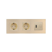 Розетка WALLPAD з HDMI і Інтернет RJ-45, золота, настінна, алюмінієва рамка