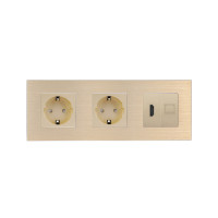 Розетка WALLPAD з HDMI і Інтернет RJ-45, золота, настінна, алюмінієва рамка
