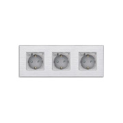 Потрійна електрична розетка WALLPAD з кришкою IP44, із заземленням, шторки, сіра, алюмінієва рамка, 250В 16А