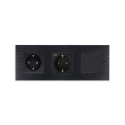 Розетка WALLPAD з USB 20Вт, HDMI і Інтернет RJ-45, із заземленням, шторки, чорна, алюмінієва рамка, 250В 16А