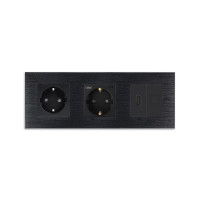Розетка WALLPAD з USB 20Вт, HDMI і Інтернет RJ-45, із заземленням, шторки, чорна, алюмінієва рамка, 250В 16А