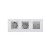 Розетка WALLPAD з USB 20Вт, Інтернет RJ-45 і ТВ виходом, заземлення, шторки, сіра, алюмінієва рамка, 250В 16А