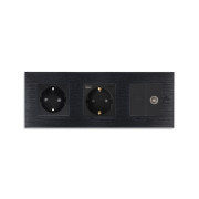 Розетка WALLPAD з USB 20Вт, Інтернет RJ-45 і ТВ виходом, заземлення, шторки, чорна, алюмінієва рамка, 250В 16А