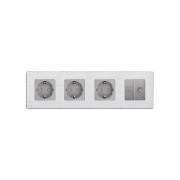 Розетка чотиримісна WALLPAD Силова + Інтернет RJ-45 + ТБ, сіра, настінна, алюмінієва рамка