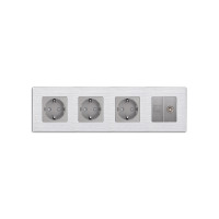 Розетка чотиримісна WALLPAD Силова + Інтернет RJ-45 + ТБ, сіра, настінна, алюмінієва рамка