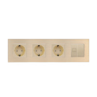 Розетка чотиримісна WALLPAD Силова + Інтернет RJ-45, золота, настінна, алюмінієва рамка