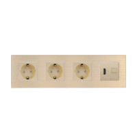 Розетка чотиримісна з HDMI і Інтернет RJ-45, WALLPAD золота, настінна, алюмінієва рамка