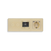 Розумний терморегулятор ELIOS, прохідний подвійний вимикач з розеткою USB A+C 20Вт, золотистий, скло