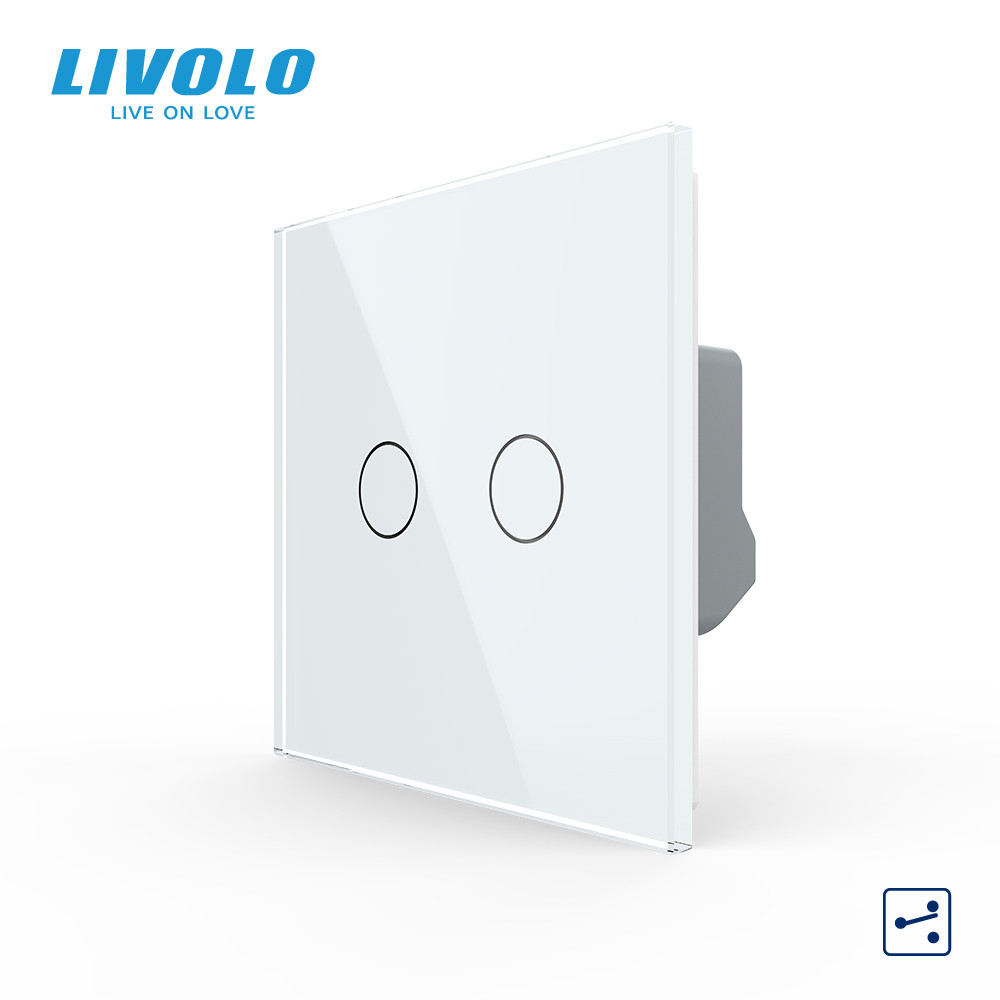 Прохідний сенсорний вимикач LIVOLO 2 клавіші білий скло 5А 230В