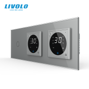 Сенсорний димер LIVOLO з двома терморегуляторами, сірий, скло, 16A 230V