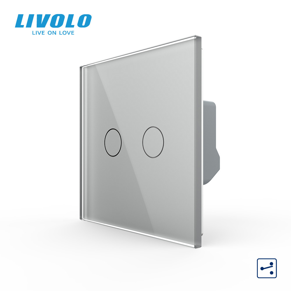 Розумний прохідний вимикач LIVOLO сенсорний 2 клавіші сірий скло Wi-Fi