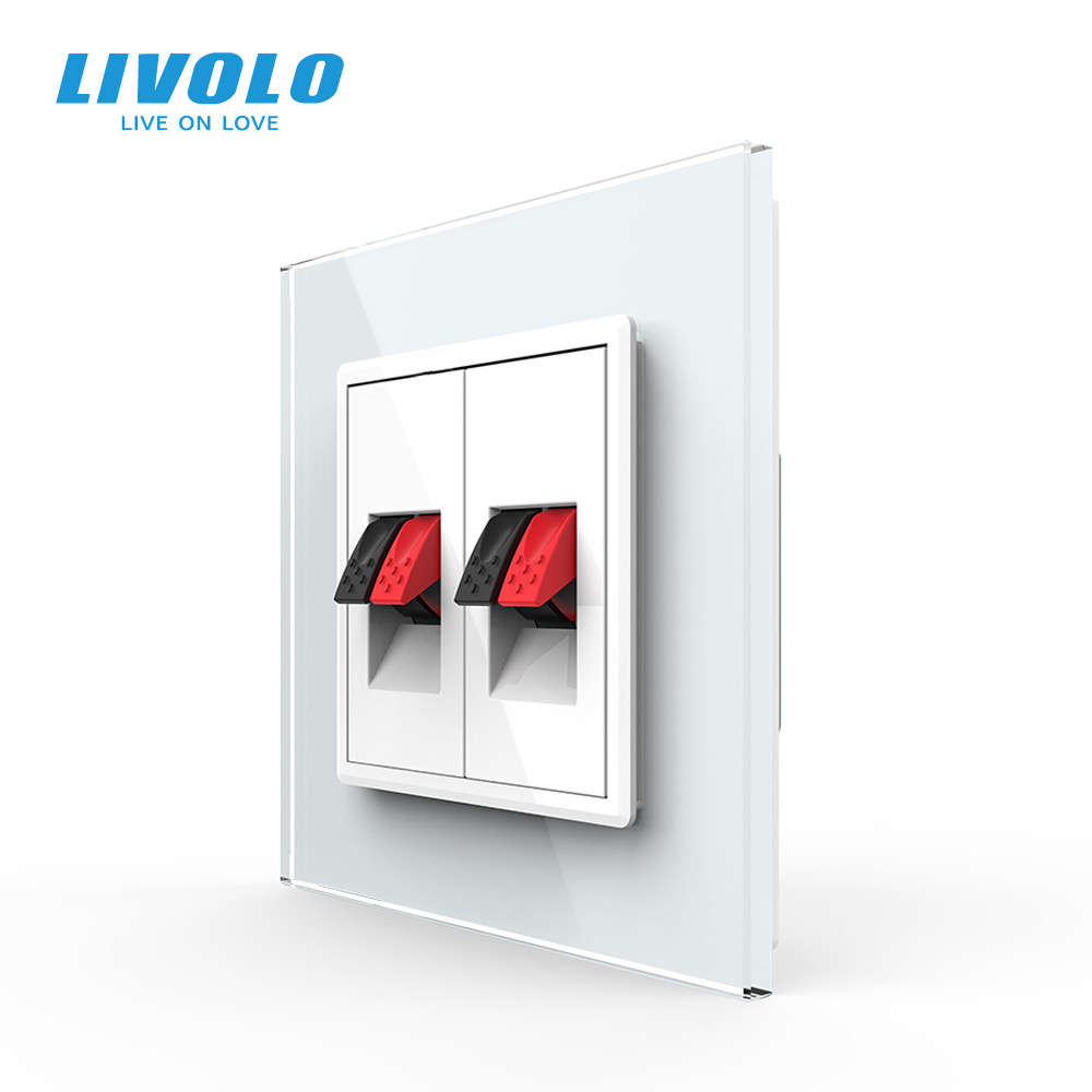 Hi-Fi аудіо розетка LIVOLO для колонок і підсилювачів, біла скляна рамка, настінна, дизайнерська