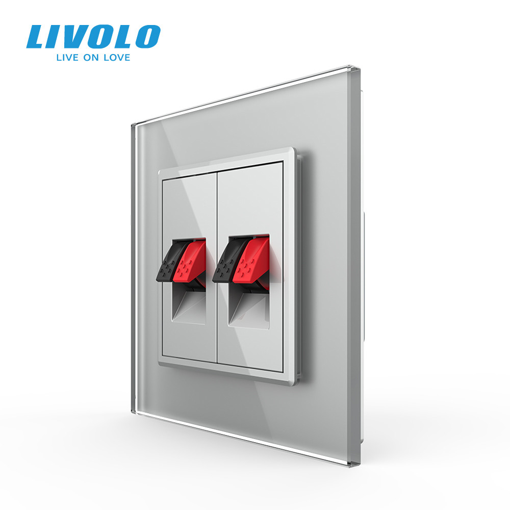 Hi-Fi аудіо розетка LIVOLO для колонок і підсилювачів, сіра скляна рамка, настінна, дизайнерська