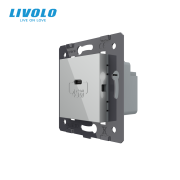 Розетка USB Type-C LIVOLO з Power Delivery 45Вт, сіра скляна рамка, настінна, дизайнерська, швидка зарядка