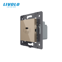 Розетка USB Type-C LIVOLO з Power Delivery 45Вт, золота скляна рамка, настінна, дизайнерська, швидка зарядка