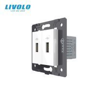 Подвійна розетка USB LIVOLO з блоком живлення, біла скляна рамка, настінна, дизайнерська, для зарядки гаджетів