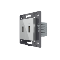 Подвійна розетка USB LIVOLO з блоком живлення, сіра скляна рамка, настінна, дизайнерська, для зарядки гаджетів