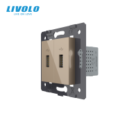 Подвійна розетка USB LIVOLO з блоком живлення, золота скляна рамка, настінна, дизайнерська