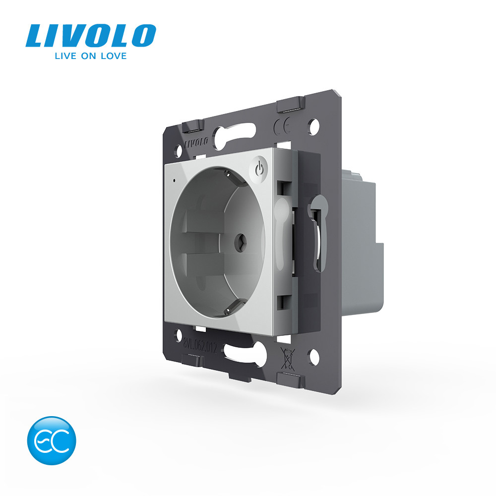 Розумна електрична розетка LIVOLO із заземленням, сіра скляна рамка, шторки, 250В 16А, настінна дизайнерська