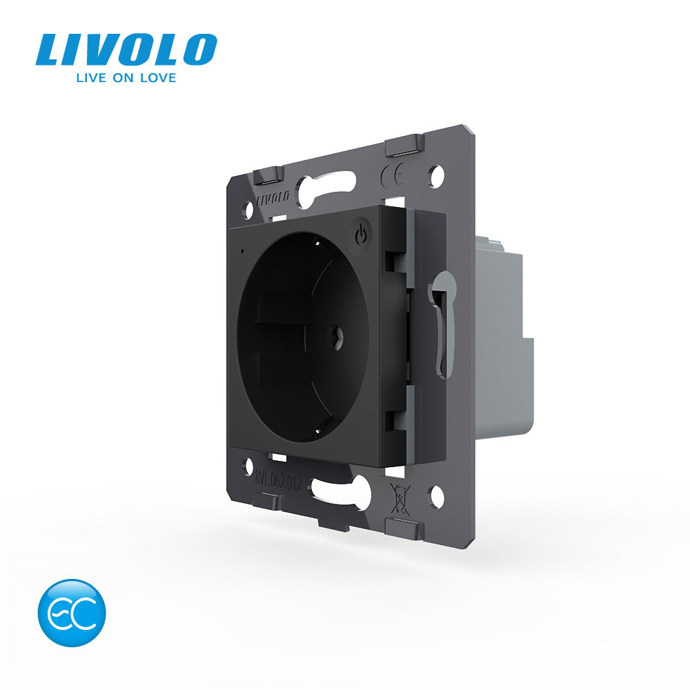 Розумна електрична розетка LIVOLO із заземленням, чорна скляна рамка, шторки, 250В 16А, настінна дизайнерська