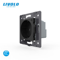 Розумна електрична розетка LIVOLO із заземленням, чорна скляна рамка, шторки, 250В 16А, настінна дизайнерська